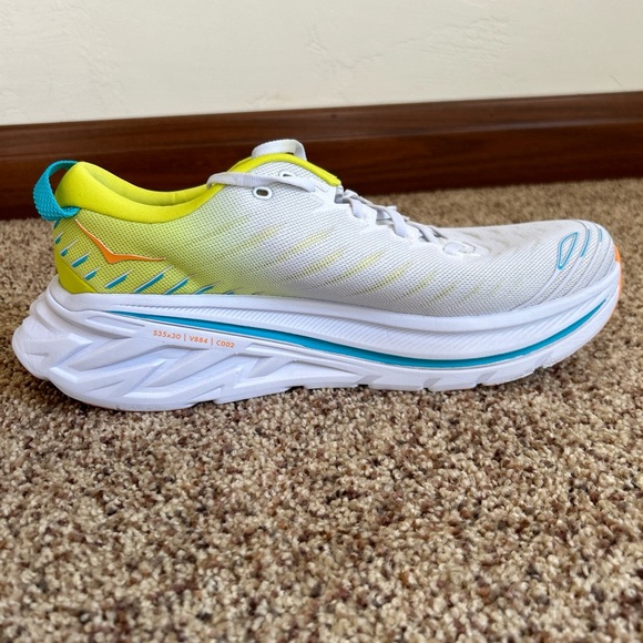 Hoka One Bondi X Men Sz 12 D Running Shoes 1113512 White Primrose Carbon Fiber - Picture 3 of 11